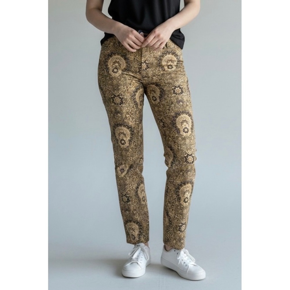 First Issue Liz Claiborne Damask Floral Tapestry Straight Leg Pants Tan Brown 14